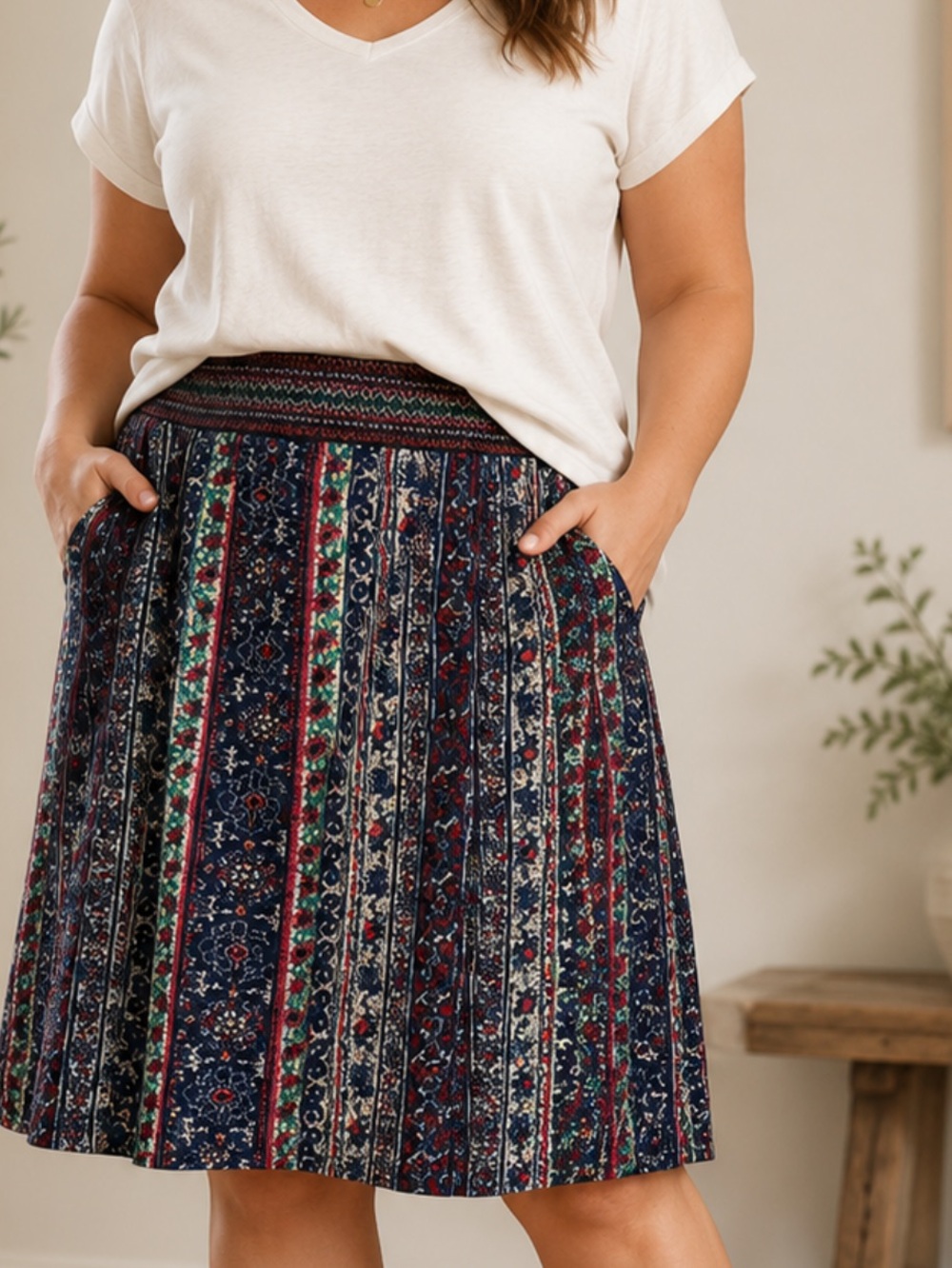 sahalie Navy Multi-Stripe Printed skort in size xlg